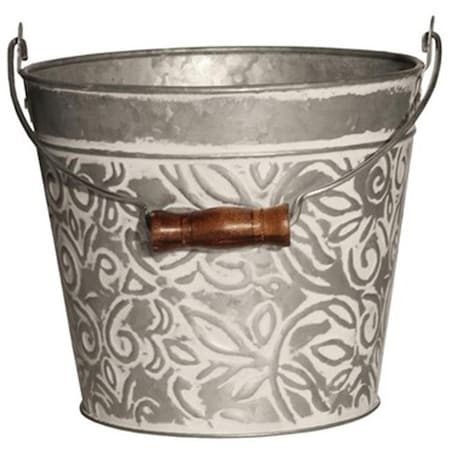 Perfectpatio 8 in. Galvanized Floral Planter; White PE593768